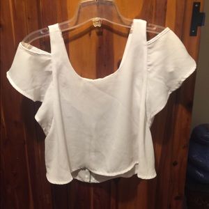 Cropped cold shoulder light top- w/zipper white